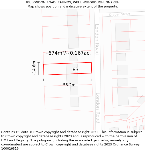 83, LONDON ROAD, RAUNDS, WELLINGBOROUGH, NN9 6EH: Plot and title map