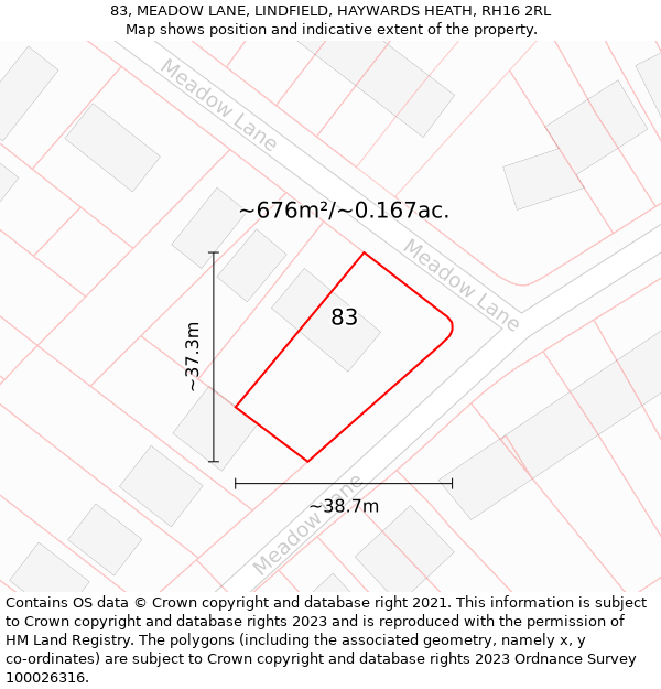 83, MEADOW LANE, LINDFIELD, HAYWARDS HEATH, RH16 2RL: Plot and title map