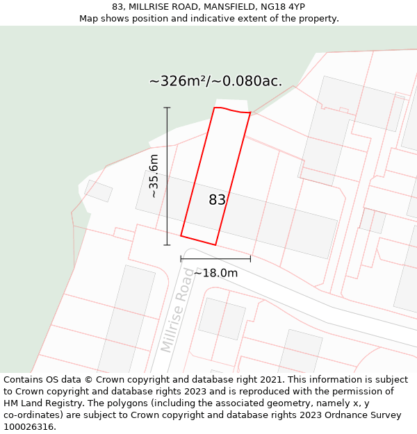 83, MILLRISE ROAD, MANSFIELD, NG18 4YP: Plot and title map