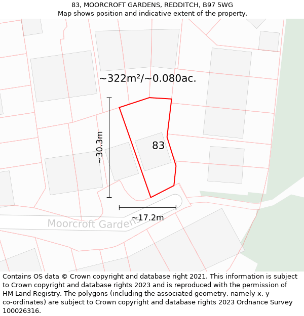 83, MOORCROFT GARDENS, REDDITCH, B97 5WG: Plot and title map