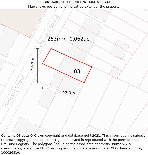 83, ORCHARD STREET, GILLINGHAM, ME8 9AE: Plot and title map