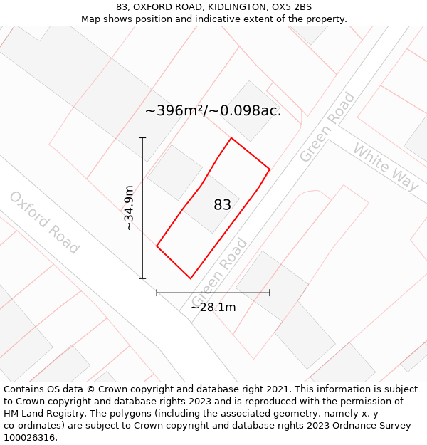 83, OXFORD ROAD, KIDLINGTON, OX5 2BS: Plot and title map