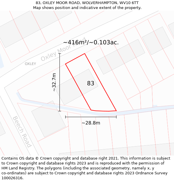 83, OXLEY MOOR ROAD, WOLVERHAMPTON, WV10 6TT: Plot and title map