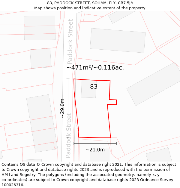 83, PADDOCK STREET, SOHAM, ELY, CB7 5JA: Plot and title map