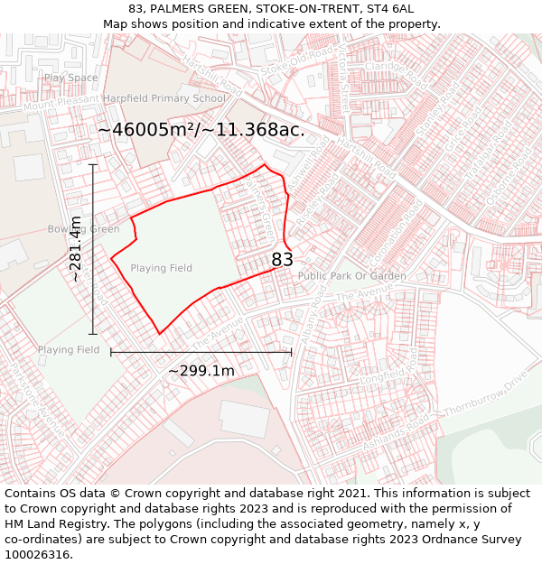 83, PALMERS GREEN, STOKE-ON-TRENT, ST4 6AL: Plot and title map