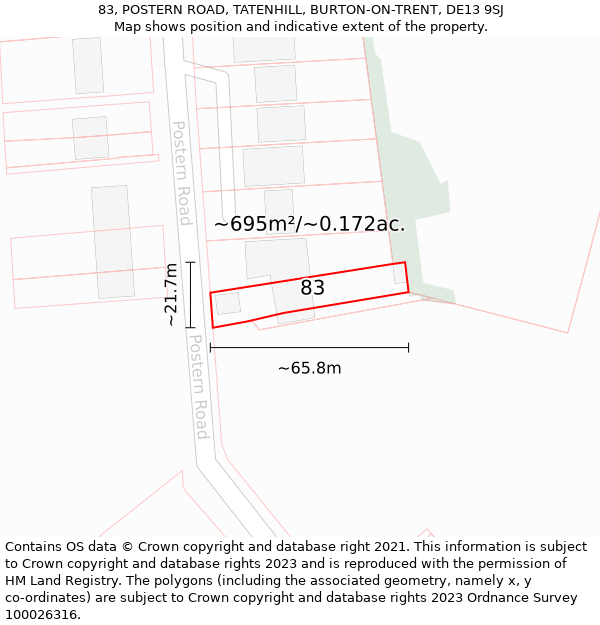 83, POSTERN ROAD, TATENHILL, BURTON-ON-TRENT, DE13 9SJ: Plot and title map