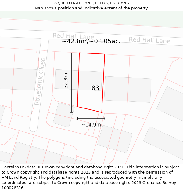 83, RED HALL LANE, LEEDS, LS17 8NA: Plot and title map