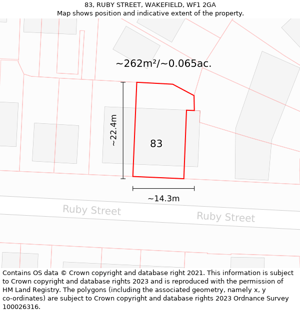 83, RUBY STREET, WAKEFIELD, WF1 2GA: Plot and title map