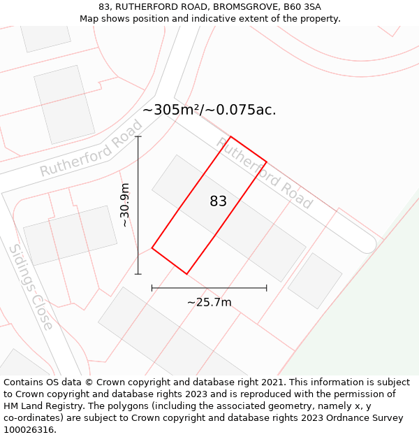 83, RUTHERFORD ROAD, BROMSGROVE, B60 3SA: Plot and title map