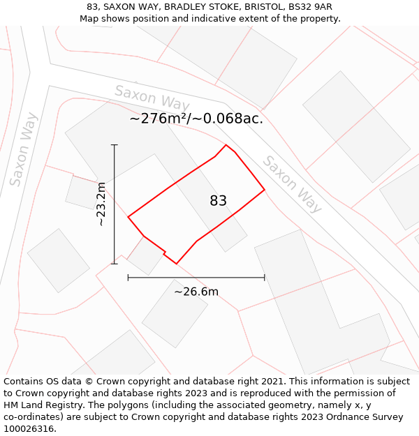 83, SAXON WAY, BRADLEY STOKE, BRISTOL, BS32 9AR: Plot and title map