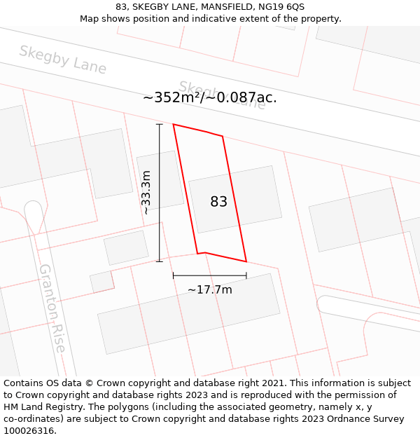 83, SKEGBY LANE, MANSFIELD, NG19 6QS: Plot and title map