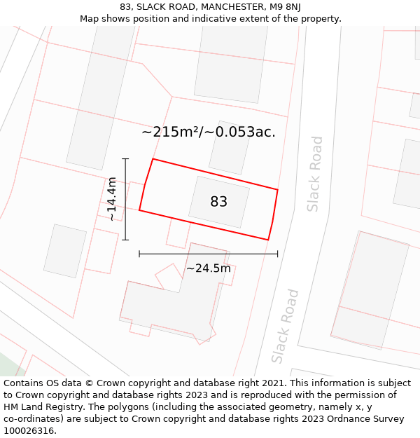 83, SLACK ROAD, MANCHESTER, M9 8NJ: Plot and title map