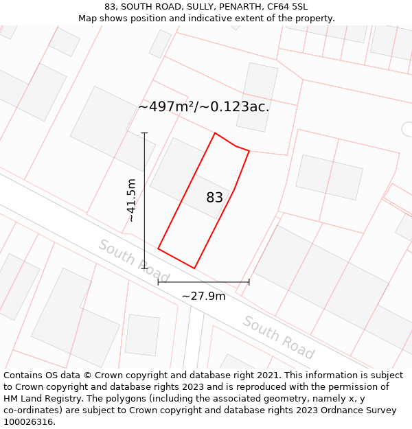 83, SOUTH ROAD, SULLY, PENARTH, CF64 5SL: Plot and title map