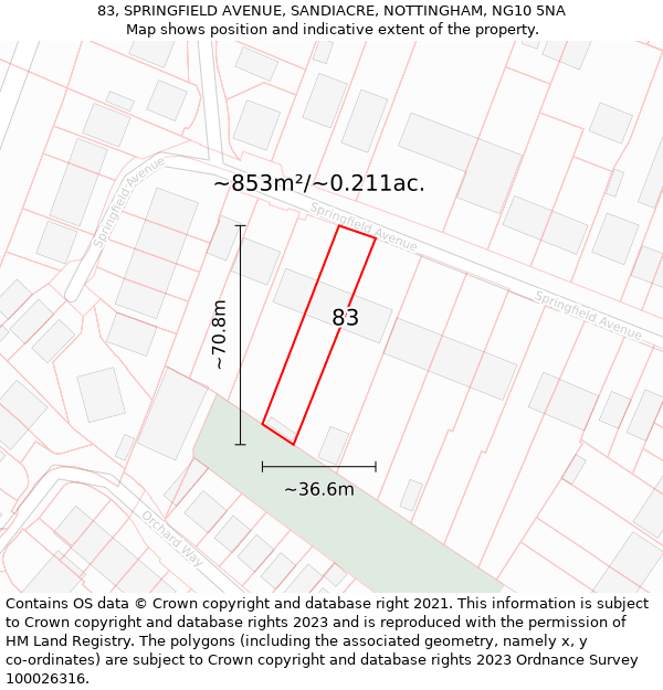 83, SPRINGFIELD AVENUE, SANDIACRE, NOTTINGHAM, NG10 5NA: Plot and title map