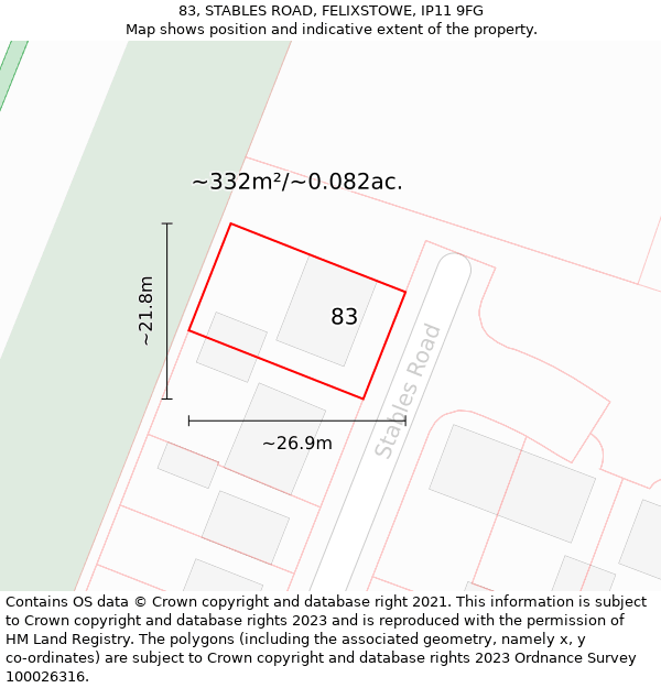 83, STABLES ROAD, FELIXSTOWE, IP11 9FG: Plot and title map