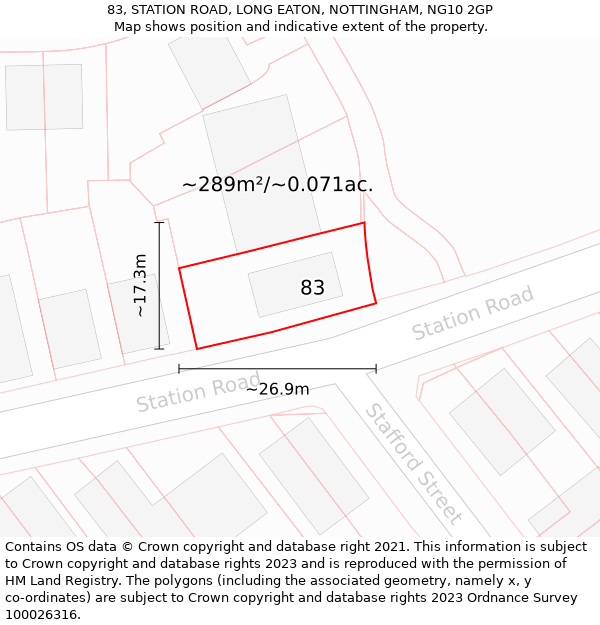 83, STATION ROAD, LONG EATON, NOTTINGHAM, NG10 2GP: Plot and title map