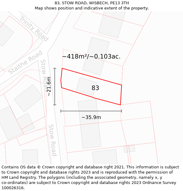 83, STOW ROAD, WISBECH, PE13 3TH: Plot and title map