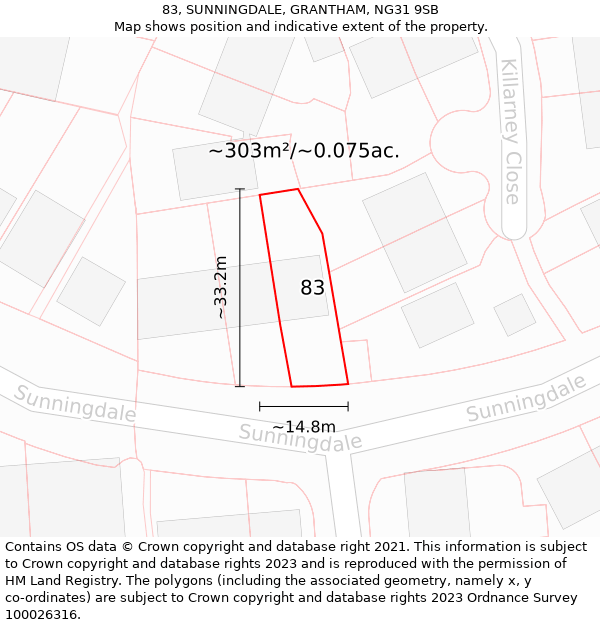 83, SUNNINGDALE, GRANTHAM, NG31 9SB: Plot and title map