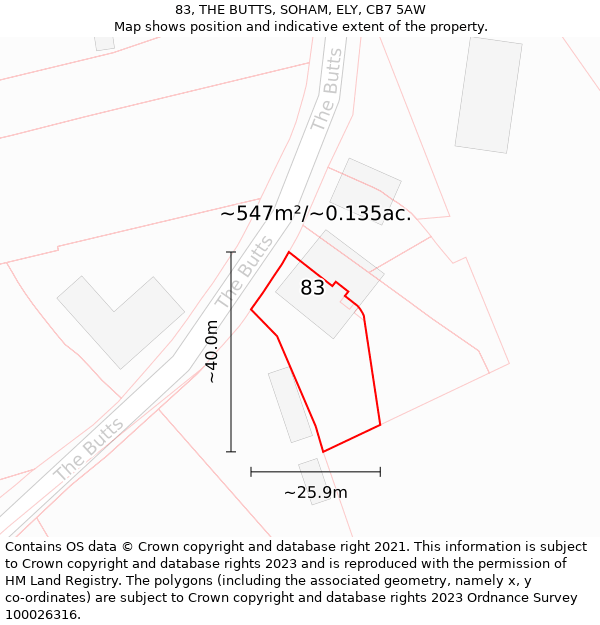 83, THE BUTTS, SOHAM, ELY, CB7 5AW: Plot and title map