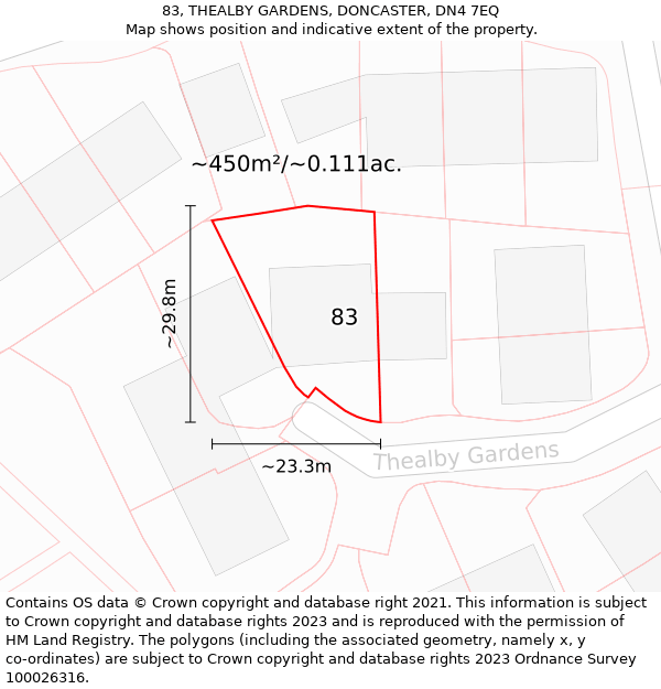 83, THEALBY GARDENS, DONCASTER, DN4 7EQ: Plot and title map