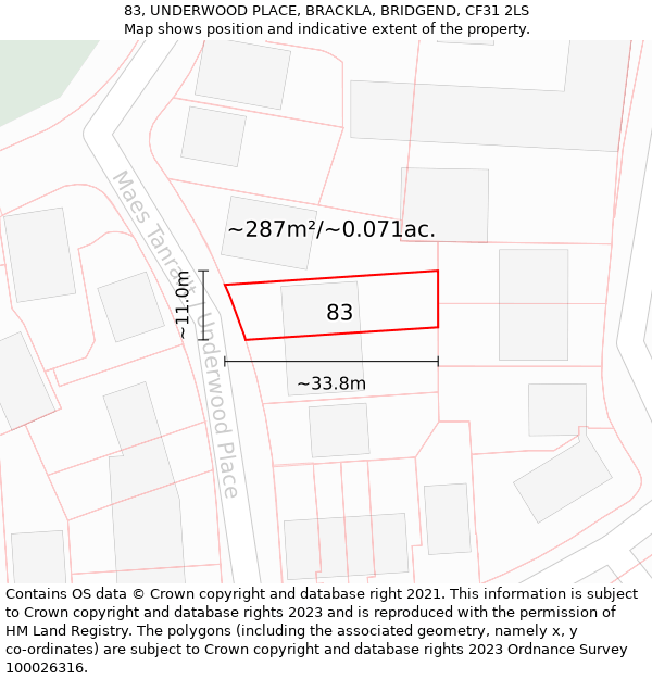 83, UNDERWOOD PLACE, BRACKLA, BRIDGEND, CF31 2LS: Plot and title map