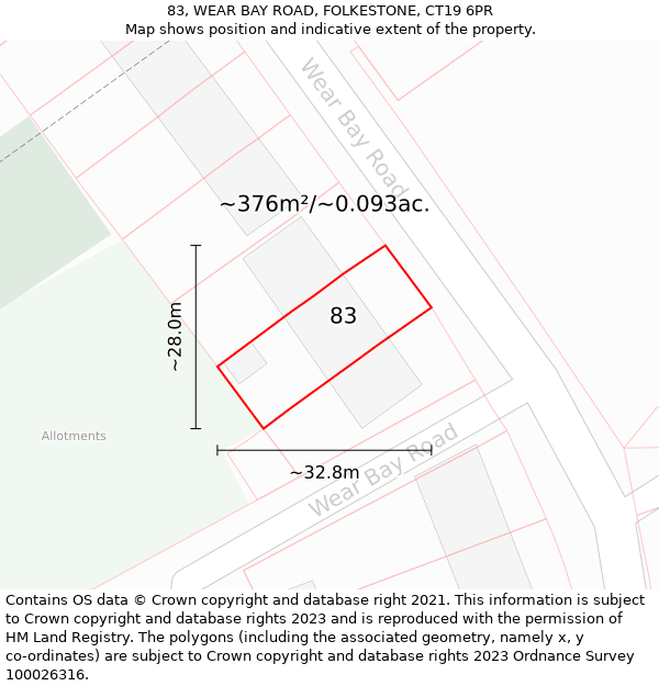 83, WEAR BAY ROAD, FOLKESTONE, CT19 6PR: Plot and title map