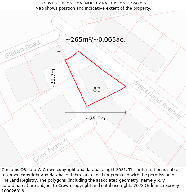 83, WESTERLAND AVENUE, CANVEY ISLAND, SS8 8JS: Plot and title map