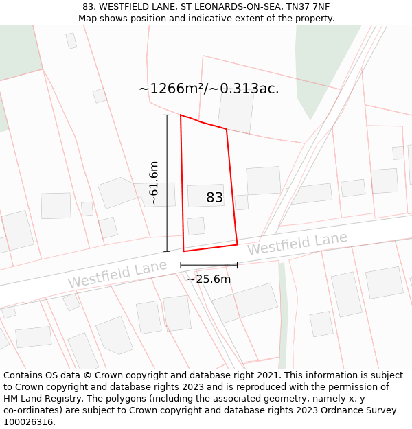 83, WESTFIELD LANE, ST LEONARDS-ON-SEA, TN37 7NF: Plot and title map