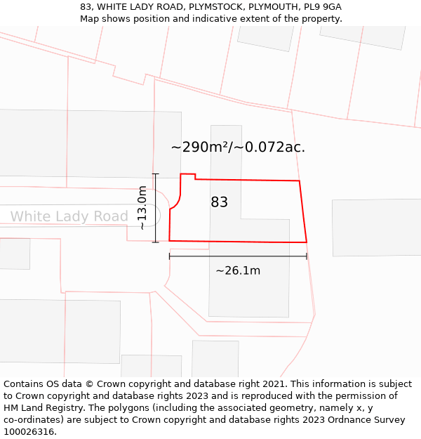 83, WHITE LADY ROAD, PLYMSTOCK, PLYMOUTH, PL9 9GA: Plot and title map