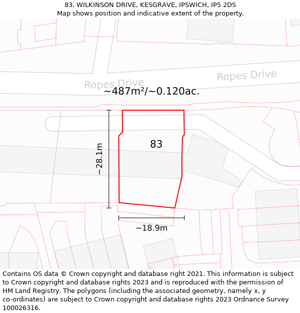 83, WILKINSON DRIVE, KESGRAVE, IPSWICH, IP5 2DS: Plot and title map