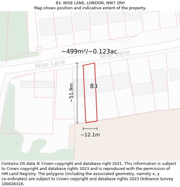 83, WISE LANE, LONDON, NW7 2RH: Plot and title map