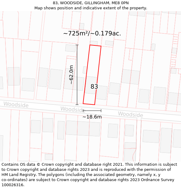 83, WOODSIDE, GILLINGHAM, ME8 0PN: Plot and title map