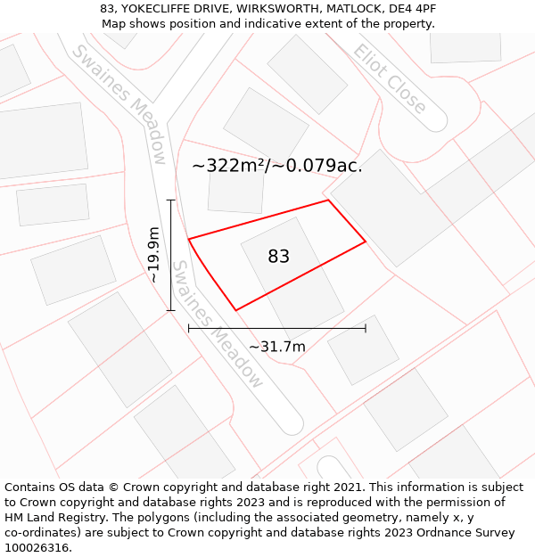 83, YOKECLIFFE DRIVE, WIRKSWORTH, MATLOCK, DE4 4PF: Plot and title map