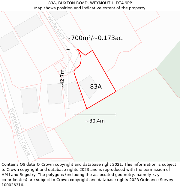 83A, BUXTON ROAD, WEYMOUTH, DT4 9PP: Plot and title map