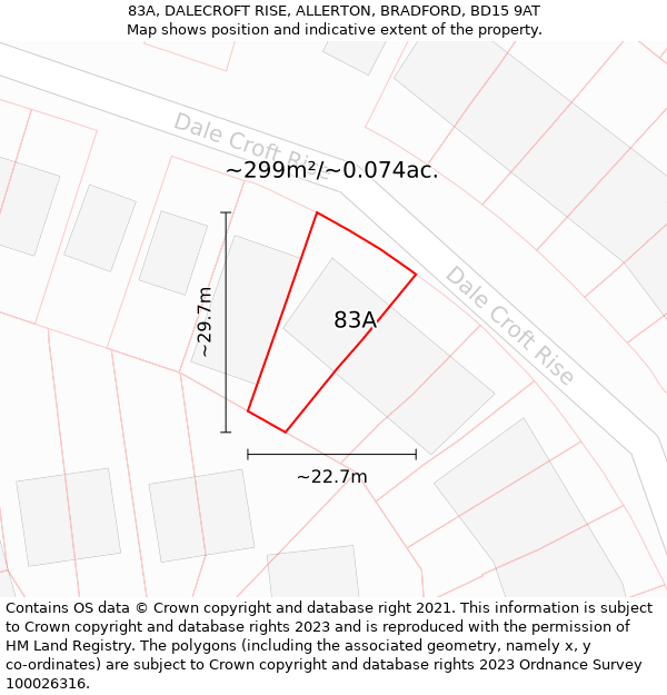 83A, DALECROFT RISE, ALLERTON, BRADFORD, BD15 9AT: Plot and title map