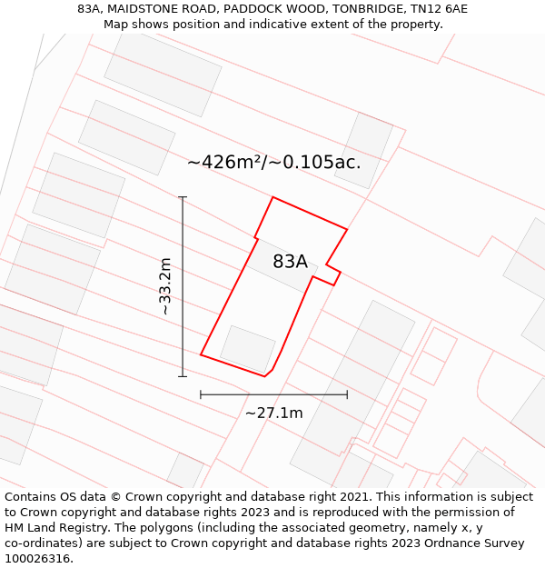 83A, MAIDSTONE ROAD, PADDOCK WOOD, TONBRIDGE, TN12 6AE: Plot and title map