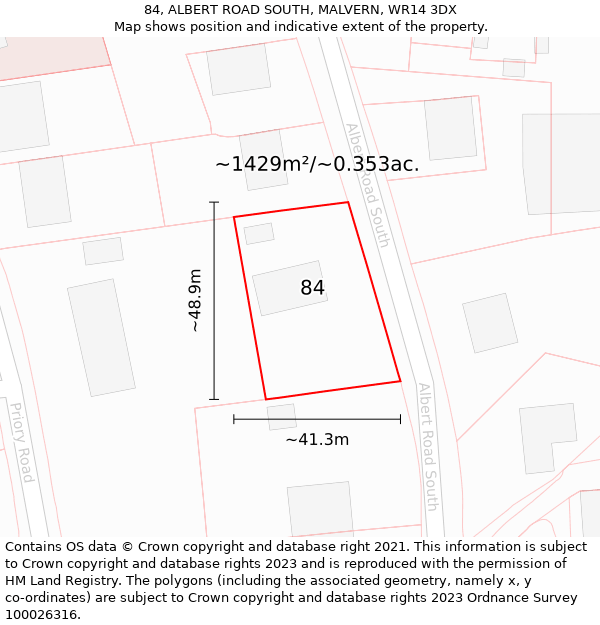 84, ALBERT ROAD SOUTH, MALVERN, WR14 3DX: Plot and title map