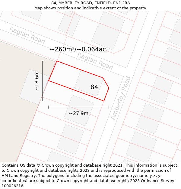 84, AMBERLEY ROAD, ENFIELD, EN1 2RA: Plot and title map
