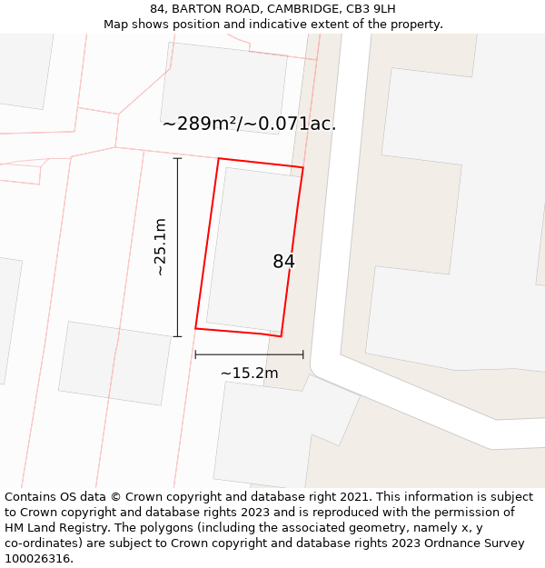 84, BARTON ROAD, CAMBRIDGE, CB3 9LH: Plot and title map