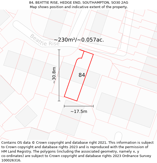 84, BEATTIE RISE, HEDGE END, SOUTHAMPTON, SO30 2AG: Plot and title map