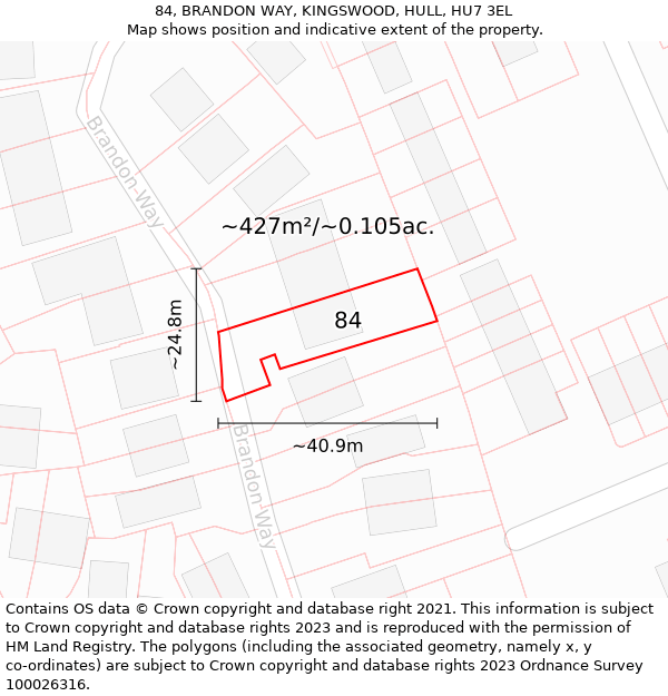 84, BRANDON WAY, KINGSWOOD, HULL, HU7 3EL: Plot and title map