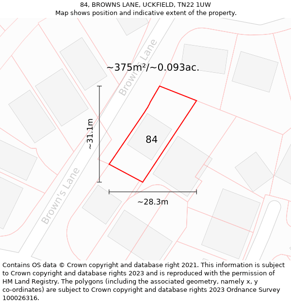 84, BROWNS LANE, UCKFIELD, TN22 1UW: Plot and title map