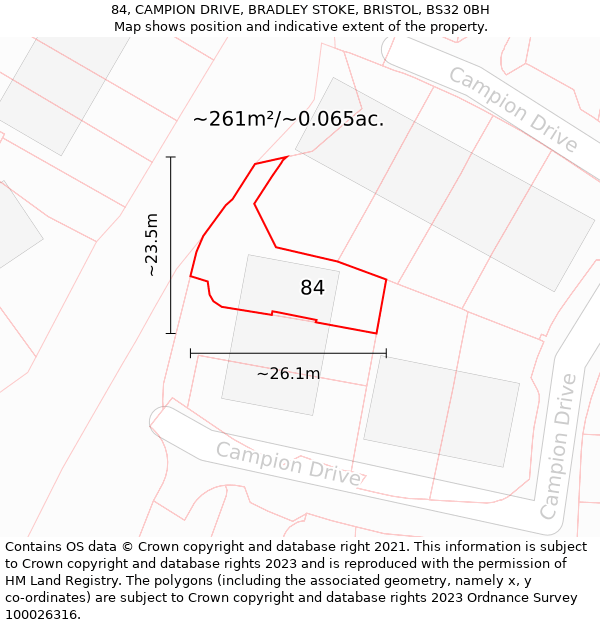 84, CAMPION DRIVE, BRADLEY STOKE, BRISTOL, BS32 0BH: Plot and title map