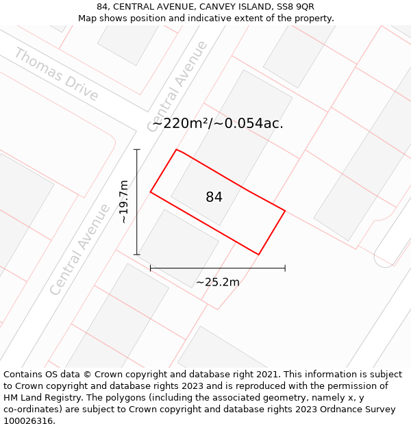 84, CENTRAL AVENUE, CANVEY ISLAND, SS8 9QR: Plot and title map