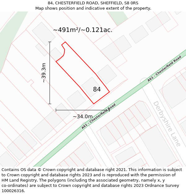 84, CHESTERFIELD ROAD, SHEFFIELD, S8 0RS: Plot and title map