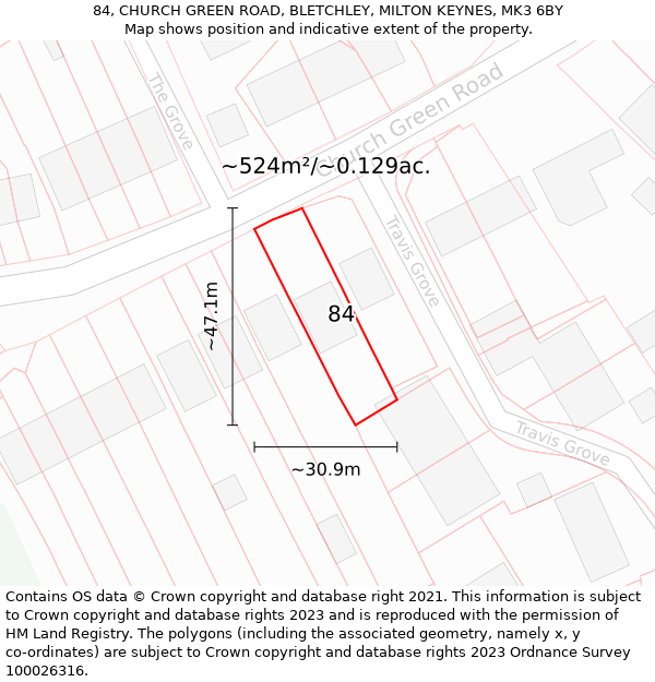 84, CHURCH GREEN ROAD, BLETCHLEY, MILTON KEYNES, MK3 6BY: Plot and title map