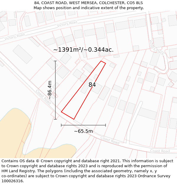 84, COAST ROAD, WEST MERSEA, COLCHESTER, CO5 8LS: Plot and title map