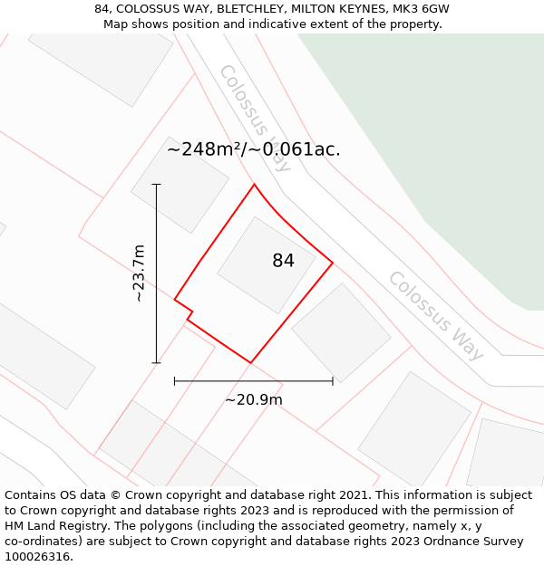 84, COLOSSUS WAY, BLETCHLEY, MILTON KEYNES, MK3 6GW: Plot and title map