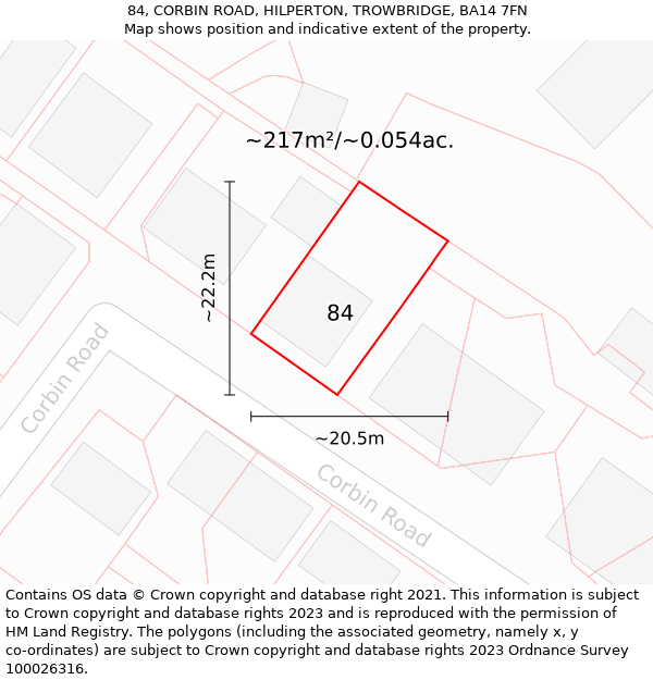 84, CORBIN ROAD, HILPERTON, TROWBRIDGE, BA14 7FN: Plot and title map