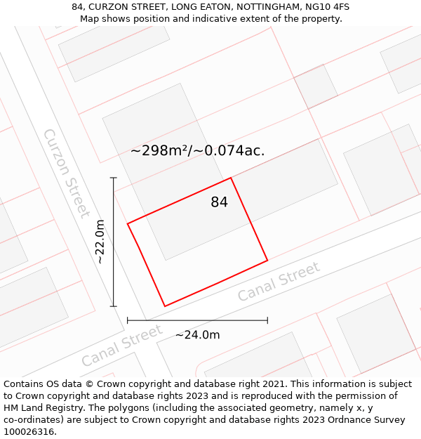 84, CURZON STREET, LONG EATON, NOTTINGHAM, NG10 4FS: Plot and title map